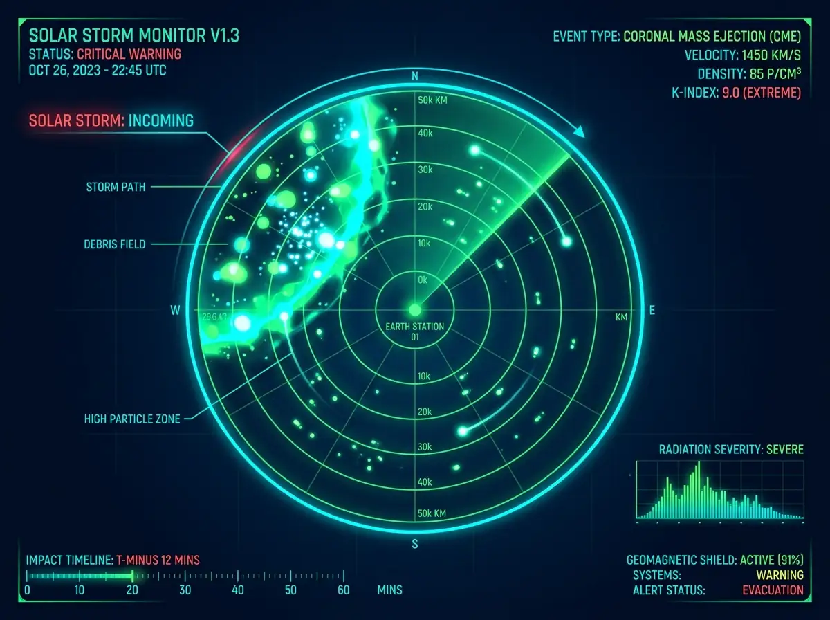 Glowing radar screen showing aurora activity