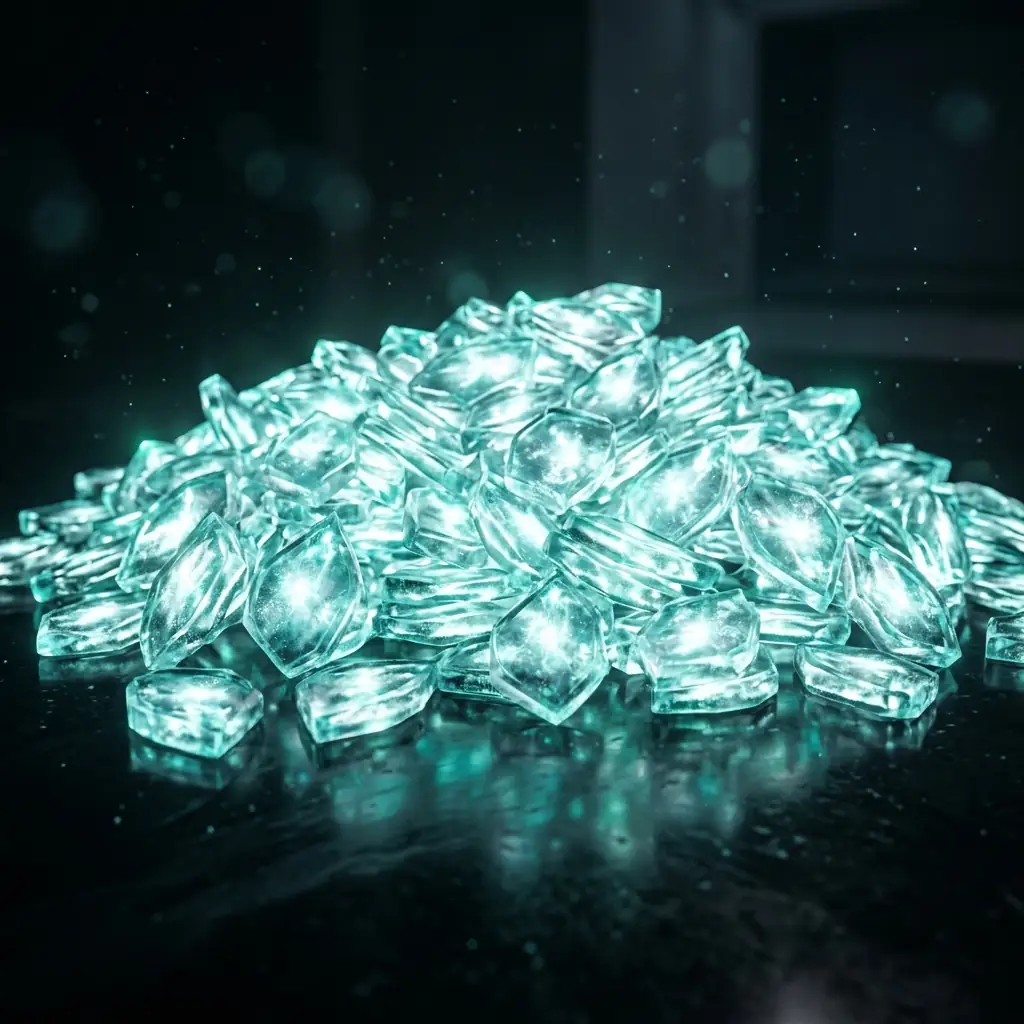 Glowing Lumina shards in a dark cave