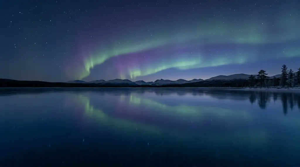 Tranquil blue aurora landscape